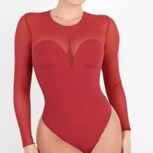 New Popilush Women's Red Long Sleeve Bodysuit Shapewear Size XL